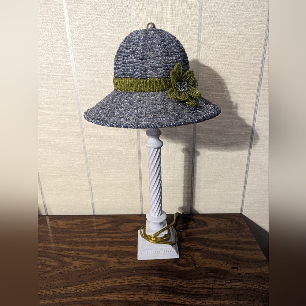 Lamp with beaded shade